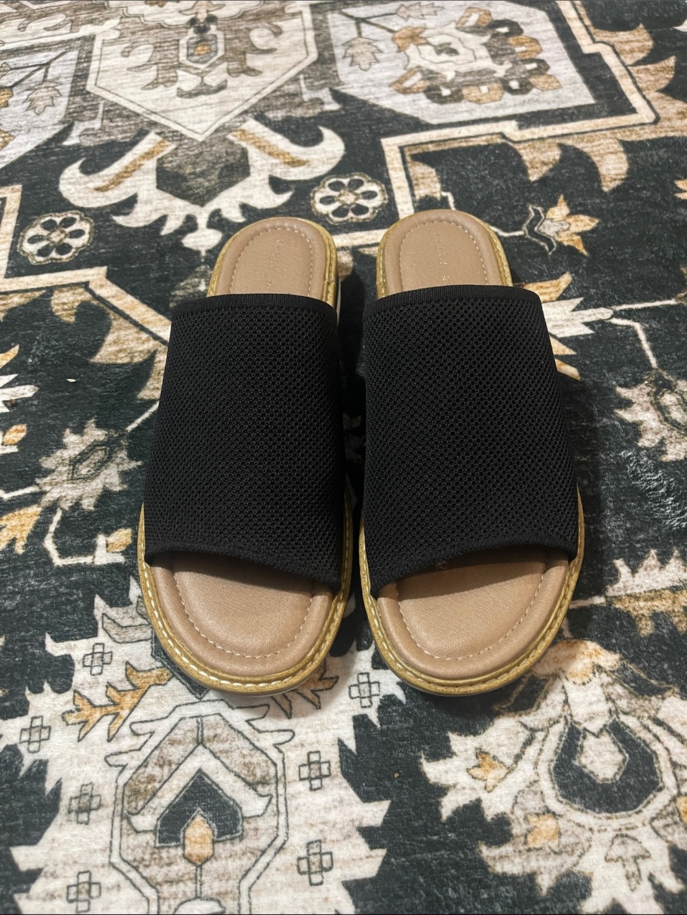 Kelly & Katie Black Slide Mules with Tan Footbed